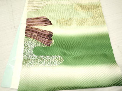 平和屋着物[]お宮参り　男の子　祝着　産着　初着　のしめ　刺繍　鷹　鷲　エ霞亀甲花青海波　暈し染め　金銀彩　逸品　DABA3727ma