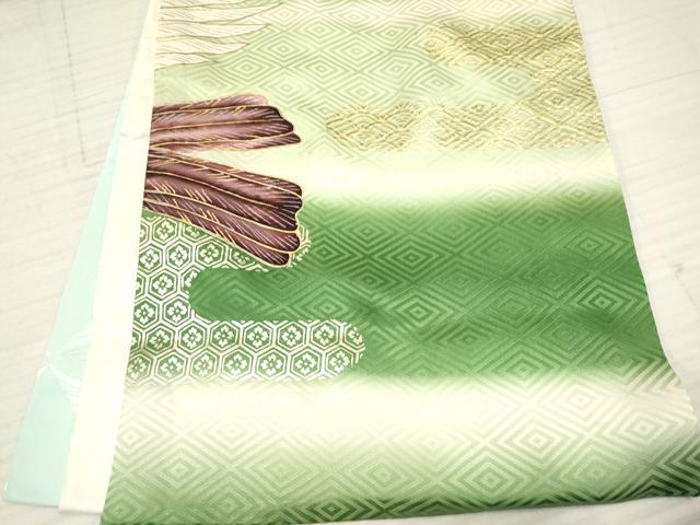 平和屋着物[]お宮参り　男の子　祝着　産着　初着　のしめ　刺繍　鷹　鷲　エ霞亀甲花青海波　暈し染め　金銀彩　逸品　DABA3727ma