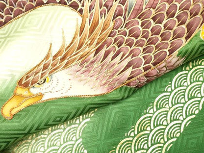 平和屋着物[]お宮参り　男の子　祝着　産着　初着　のしめ　刺繍　鷹　鷲　エ霞亀甲花青海波　暈し染め　金銀彩　逸品　DABA3727ma
