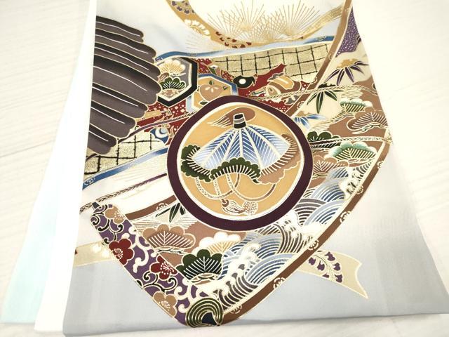 平和屋着物[]お宮参り　男の子　祝着　産着　初着　のしめ　鷹　鷲　打ち出の小槌　吉祥文　暈し染め　金彩　逸品　DABA3728ma