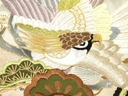 平和屋着物[]お宮参り　男の子　祝着　産着　初着　のしめ　駒刺繍　鷹　鷲　松文　暈し染め　金彩　逸品　DABA3729ma