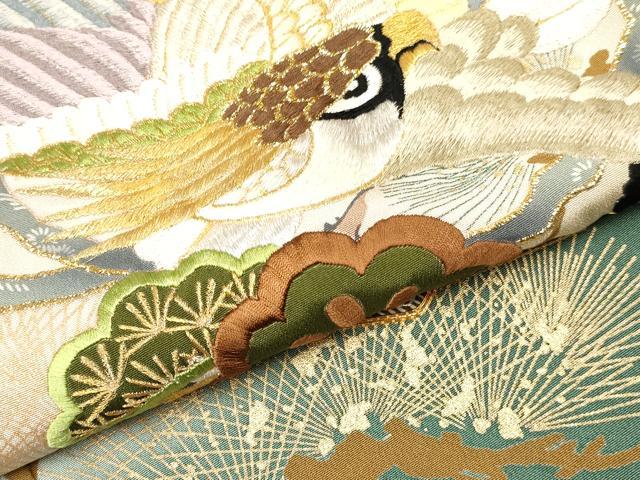 平和屋着物[]お宮参り　男の子　祝着　産着　初着　のしめ　駒刺繍　鷹　鷲　松文　暈し染め　金彩　逸品　DABA3729ma
