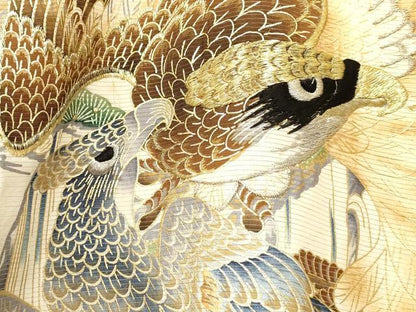 平和屋着物＊夏物　お宮参り　男の子　祝着　産着　初着　のしめ　絽　刺繍　鷹　鷲　立波笹松文　金彩　逸品　DABA3731ma