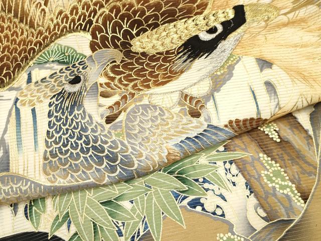 平和屋着物＊夏物　お宮参り　男の子　祝着　産着　初着　のしめ　絽　刺繍　鷹　鷲　立波笹松文　金彩　逸品　DABA3731ma