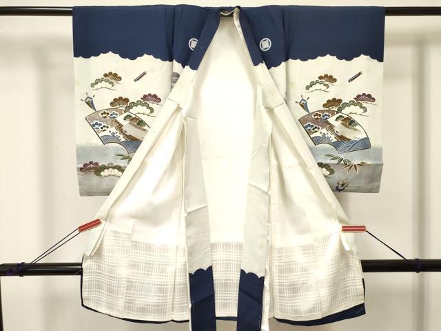 平和屋着物[]お宮参り　男の子　祝着　産着　初着　のしめ　鷹　鷲　打ち出の小槌　渡橋松取り笹文　暈し染め　金銀彩　逸品　DABA3732ma