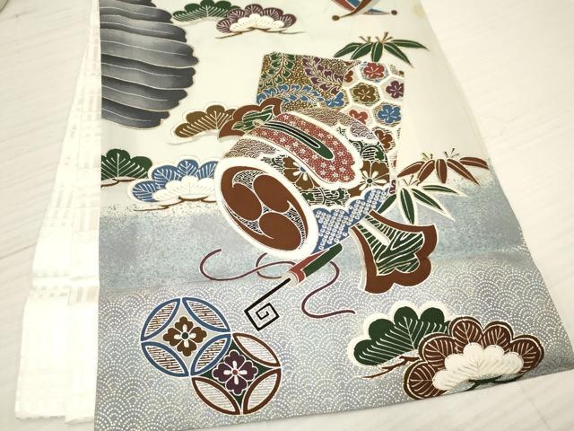 平和屋着物[]お宮参り　男の子　祝着　産着　初着　のしめ　鷹　鷲　打ち出の小槌　渡橋松取り笹文　暈し染め　金銀彩　逸品　DABA3732ma