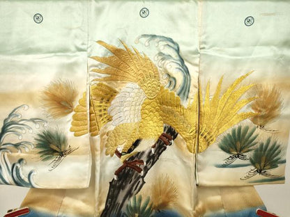 平和屋着物[]お宮参り　男の子　祝着　産着　初着　のしめ　刺繍　鷹　鷲　松文　暈し染め　金彩　逸品　DABA3733ma