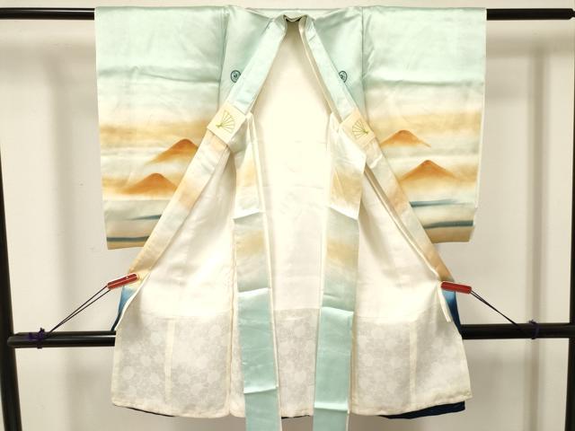 平和屋着物[]お宮参り　男の子　祝着　産着　初着　のしめ　刺繍　鷹　鷲　松文　暈し染め　金彩　逸品　DABA3733ma