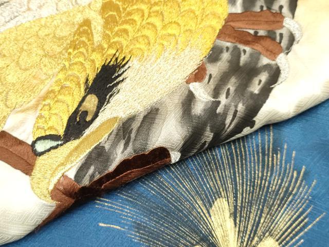 平和屋着物[]お宮参り　男の子　祝着　産着　初着　のしめ　刺繍　鷹　鷲　松文　暈し染め　金彩　逸品　DABA3733ma