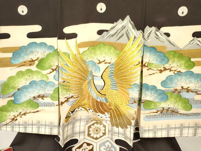 平和屋着物[]お宮参り　男の子　祝着　産着　初着　のしめ　刺繍　鷹　鷲　風景亀甲花松文　暈し染め　金彩　逸品　DABA3734ma