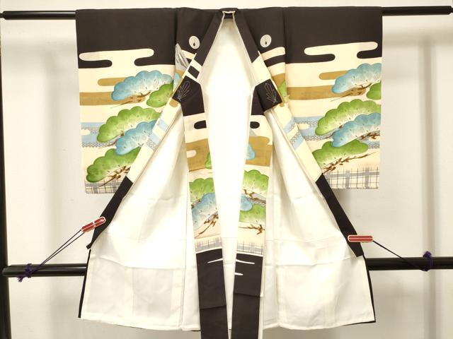 平和屋着物[]お宮参り　男の子　祝着　産着　初着　のしめ　刺繍　鷹　鷲　風景亀甲花松文　暈し染め　金彩　逸品　DABA3734ma