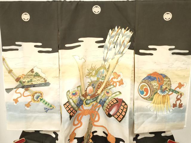 平和屋着物[]お宮参り　男の子　祝着　産着　初着　のしめ　駒刺繍　龍　兜　矢羽鼓花文　暈し染め　金彩　逸品　DABA3735ma