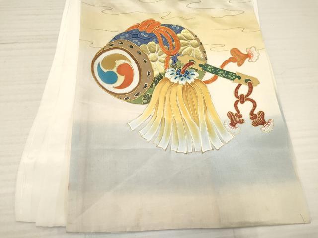 平和屋着物[]お宮参り　男の子　祝着　産着　初着　のしめ　駒刺繍　龍　兜　矢羽鼓花文　暈し染め　金彩　逸品　DABA3735ma