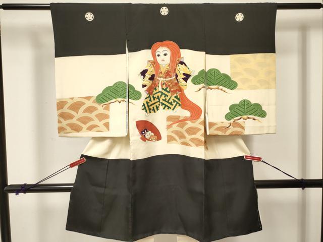 平和屋着物[]お宮参り 男の子 祝着 産着 初着 のしめ 駒刺繍 歌舞伎 松文 金彩 逸品 DABA3736ma