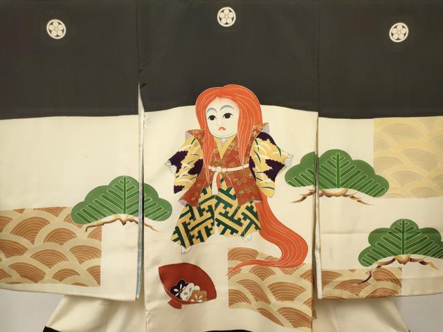 平和屋着物[]お宮参り　男の子　祝着　産着　初着　のしめ　駒刺繍　歌舞伎　松文　金彩　逸品　DABA3736ma