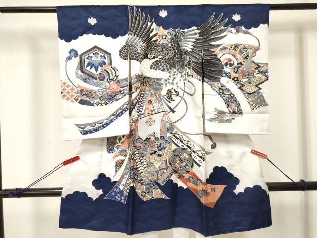 平和屋着物[]お宮参り　男の子　祝着　産着　初着　のしめ　鷹　鷲　束ね熨斗吉祥文　金彩　逸品　DABA3737ma