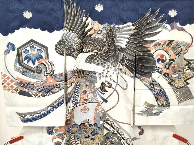 平和屋着物[]お宮参り　男の子　祝着　産着　初着　のしめ　鷹　鷲　束ね熨斗吉祥文　金彩　逸品　DABA3737ma