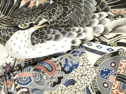 平和屋着物[]お宮参り　男の子　祝着　産着　初着　のしめ　鷹　鷲　束ね熨斗吉祥文　金彩　逸品　DABA3737ma