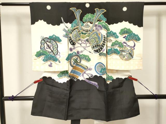 平和屋着物[]お宮参り　男の子　祝着　産着　初着　のしめ　獅子　兜　松文　金彩　逸品　DABA3738ma