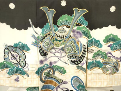 平和屋着物[]お宮参り　男の子　祝着　産着　初着　のしめ　獅子　兜　松文　金彩　逸品　DABA3738ma