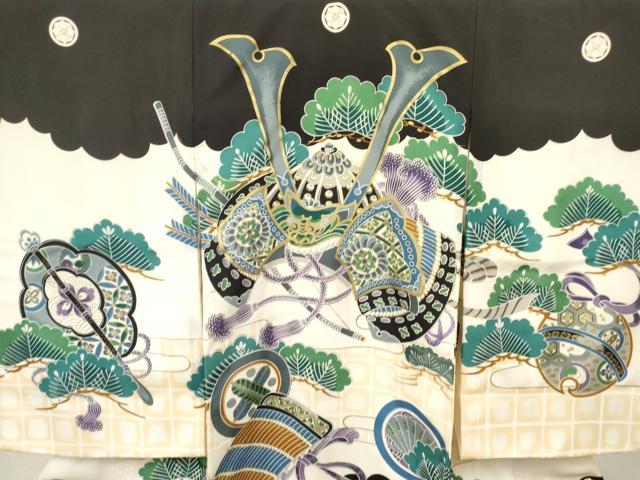 平和屋着物[]お宮参り　男の子　祝着　産着　初着　のしめ　獅子　兜　松文　金彩　逸品　DABA3738ma