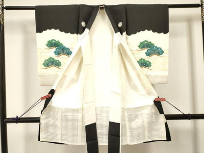 平和屋着物[]お宮参り　男の子　祝着　産着　初着　のしめ　獅子　兜　松文　金彩　逸品　DABA3738ma