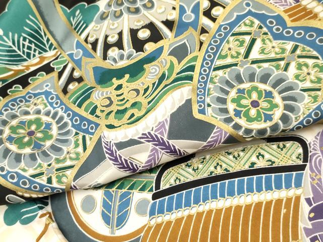 平和屋着物[]お宮参り　男の子　祝着　産着　初着　のしめ　獅子　兜　松文　金彩　逸品　DABA3738ma
