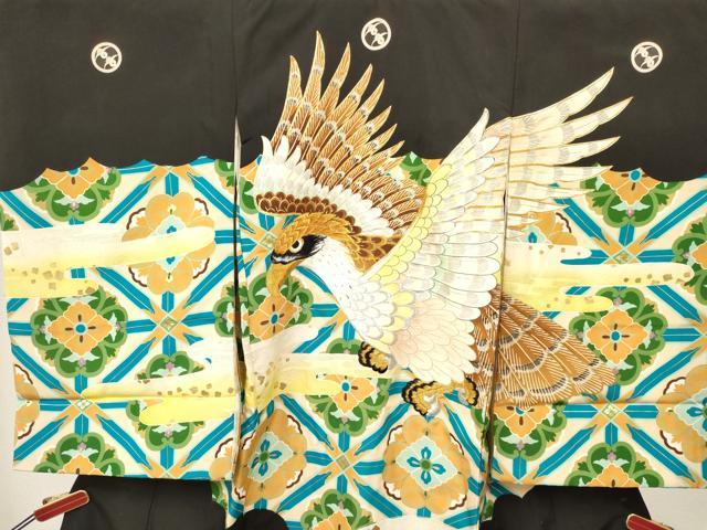 平和屋着物[]お宮参り　男の子　祝着　産着　初着　のしめ　駒刺繍　鷹　鷲　天井花文　暈し染め　金彩　逸品　DABA3739ma