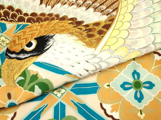 平和屋着物[]お宮参り　男の子　祝着　産着　初着　のしめ　駒刺繍　鷹　鷲　天井花文　暈し染め　金彩　逸品　DABA3739ma