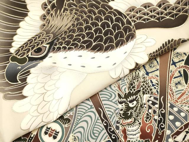平和屋着物[]お宮参り　男の子　祝着　産着　初着　のしめ　鷹　鷲　龍　兜　金彩　逸品　DABA3741ma