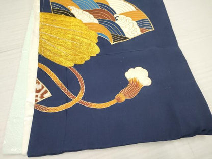平和屋着物[]お宮参り　男の子　祝着　産着　初着　のしめ　刺繍　鷹　鷲　地紙重ね立波花文　金彩　逸品　DABA3742ma