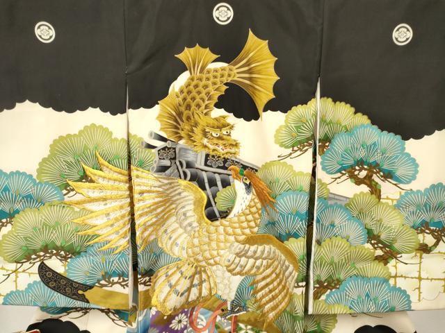 平和屋着物[]お宮参り　男の子　祝着　産着　初着　のしめ　刺繍　鷹　鷲　龍魚　松文　金彩　逸品　DABA3743ma