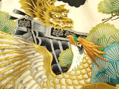 平和屋着物[]お宮参り　男の子　祝着　産着　初着　のしめ　刺繍　鷹　鷲　龍魚　松文　金彩　逸品　DABA3743ma