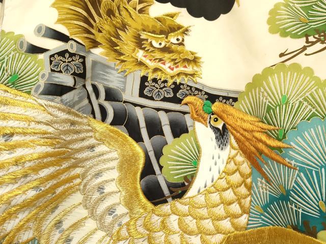平和屋着物[]お宮参り　男の子　祝着　産着　初着　のしめ　刺繍　鷹　鷲　龍魚　松文　金彩　逸品　DABA3743ma