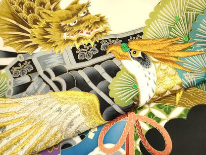 平和屋着物[]お宮参り　男の子　祝着　産着　初着　のしめ　刺繍　鷹　鷲　龍魚　松文　金彩　逸品　DABA3743ma