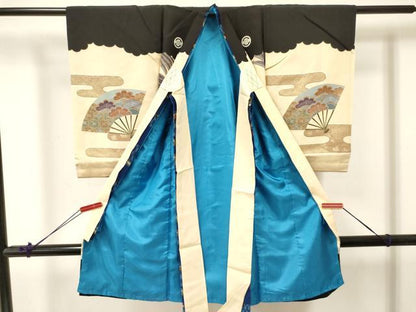 平和屋着物[]お宮参り　男の子　祝着　産着　初着　のしめ　鷹　鷲　龍　扇面御所車松文　金彩　逸品　DABA3744ma