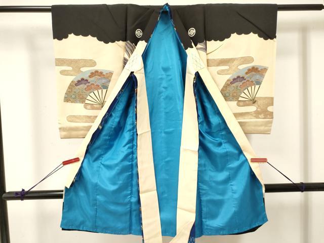 平和屋着物[]お宮参り　男の子　祝着　産着　初着　のしめ　鷹　鷲　龍　扇面御所車松文　金彩　逸品　DABA3744ma