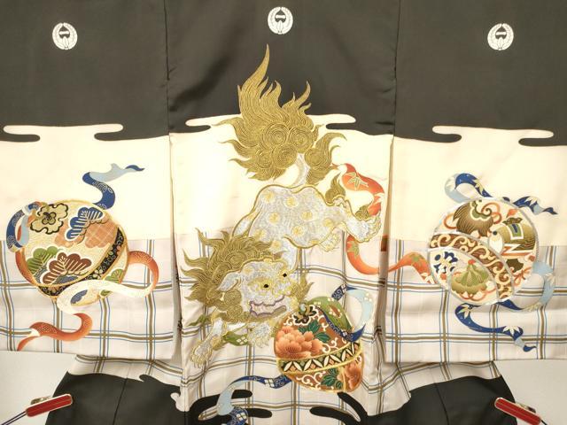 平和屋着物[]お宮参り　男の子　祝着　産着　初着　のしめ　駒刺繍　唐獅子　鈴花文　金彩　逸品　DABA3745ma