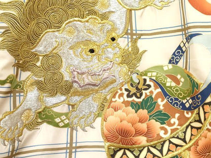 平和屋着物[]お宮参り　男の子　祝着　産着　初着　のしめ　駒刺繍　唐獅子　鈴花文　金彩　逸品　DABA3745ma