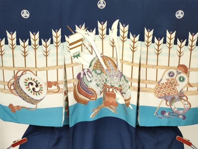 平和屋着物[]お宮参り　男の子　祝着　産着　初着　のしめ　兜　鼓矢羽花文　逸品　DABA3746ma
