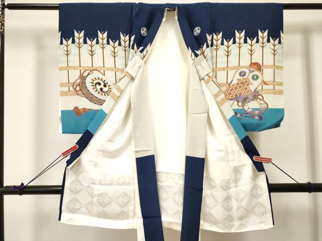 平和屋着物[]お宮参り　男の子　祝着　産着　初着　のしめ　兜　鼓矢羽花文　逸品　DABA3746ma