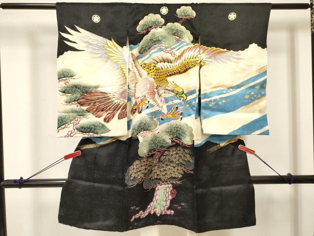 平和屋着物[]お宮参り　男の子　祝着　産着　初着　のしめ　刺繍　鷹　鷲　松文　金銀彩　逸品　DABA3747ma