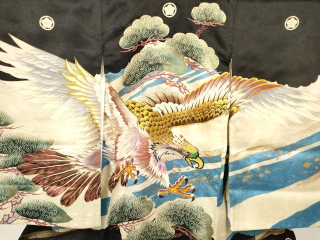 平和屋着物[]お宮参り　男の子　祝着　産着　初着　のしめ　刺繍　鷹　鷲　松文　金銀彩　逸品　DABA3747ma