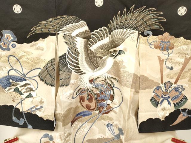 平和屋着物[]お宮参り　男の子　祝着　産着　初着　のしめ　鷹　鷲　打ち出の小槌　松文　金彩　逸品　DABA3749ma