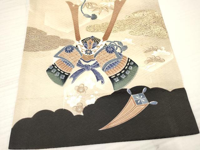 平和屋着物[]お宮参り　男の子　祝着　産着　初着　のしめ　鷹　鷲　打ち出の小槌　松文　金彩　逸品　DABA3749ma