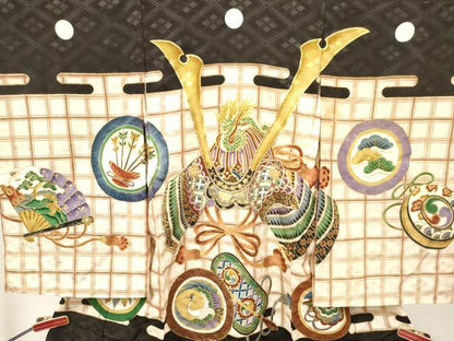 平和屋着物[]お宮参り　男の子　祝着　産着　初着　のしめ　刺繍　龍　兜　飛鶴吉祥丸文　金彩　DABA3750ma