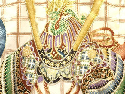平和屋着物[]お宮参り　男の子　祝着　産着　初着　のしめ　刺繍　龍　兜　飛鶴吉祥丸文　金彩　DABA3750ma