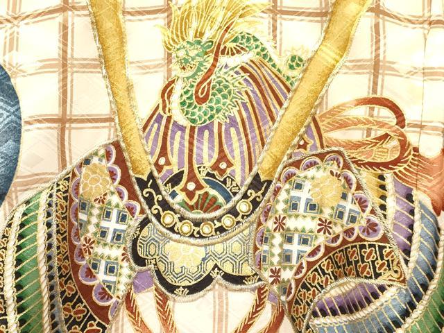 平和屋着物[]お宮参り　男の子　祝着　産着　初着　のしめ　刺繍　龍　兜　飛鶴吉祥丸文　金彩　DABA3750ma