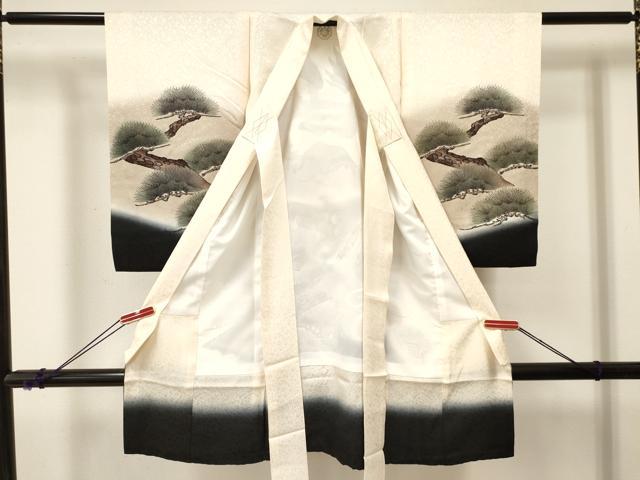 平和屋着物[]お宮参り　男の子　祝着　産着　初着　のしめ　鷹　鷲　打ち出の小槌　笹松文　暈し染め　金銀彩　逸品　DABA3751ma