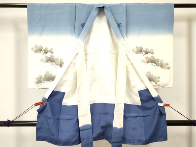 平和屋着物[]お宮参り　男の子　祝着　産着　初着　のしめ　飛鶴松文　暈し染め　金彩　逸品　DABA3754ma